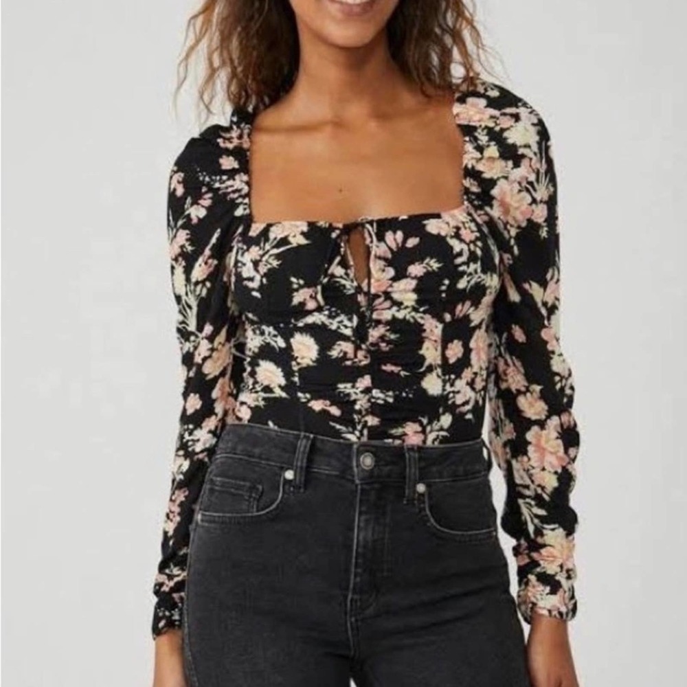 Free People Hilary Printed Top, NWT, Black Combo Color, Size XS